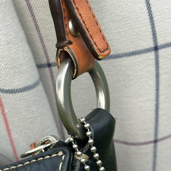 COACH Chelsea Hobo Shoulder Bag Soft Black Leather Brown Trim Silver 10890 - Picture 10 of 16